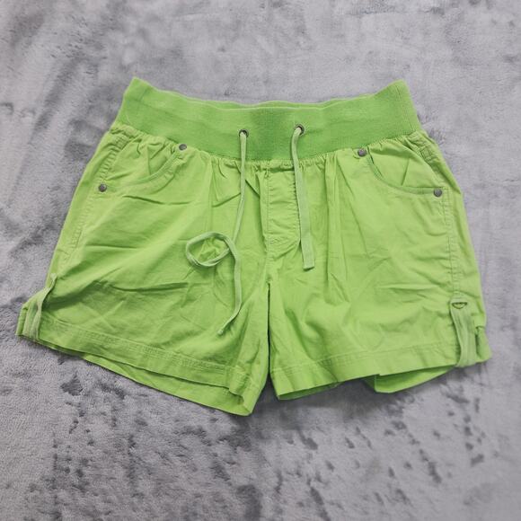 Roz&Ali Shorts Womens 12 Green Casual Shorts Drawstring Roll Tab Hem Pockets - Picture 1 of 10